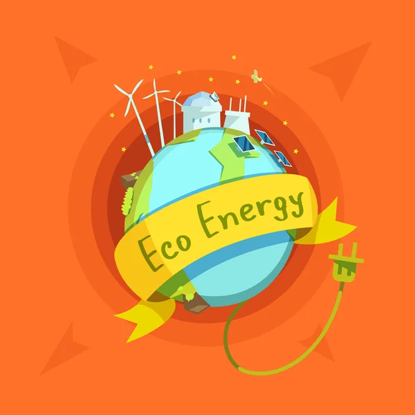 Ecologische energie cartoon retro — Stockvector