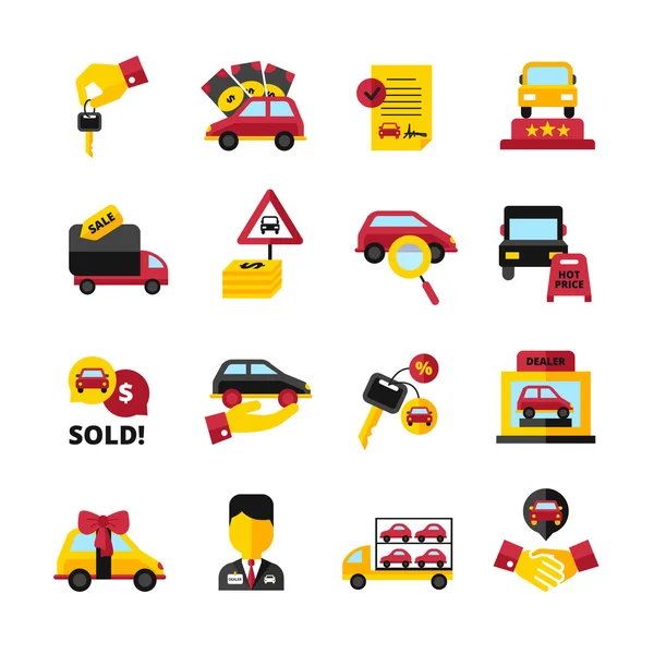 Conjunto de iconos de concesionario de automóviles — Vector de stock