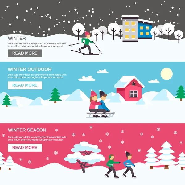 Winter Season 3 Flat Banners Set — Wektor stockowy