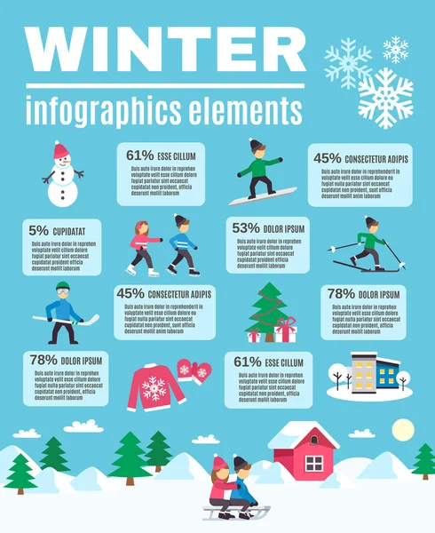 Winter Season Outdoor Infographic Elements Poster — 스톡 벡터