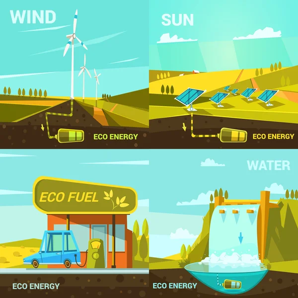 Conjunto de dibujos animados de energía ecológica — Vector de stock