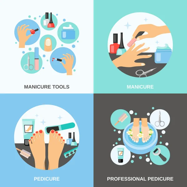 Manicure Pedicure 4 Icone Piatte Quadrate — Vettoriale Stock