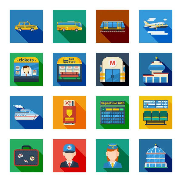 Transporte de Pasajeros Flat Square Iconos — Archivo Imágenes Vectoriales