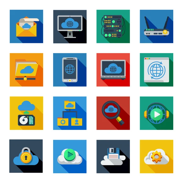 Cloud Service Icons In Colorful Squares — Stock Vector