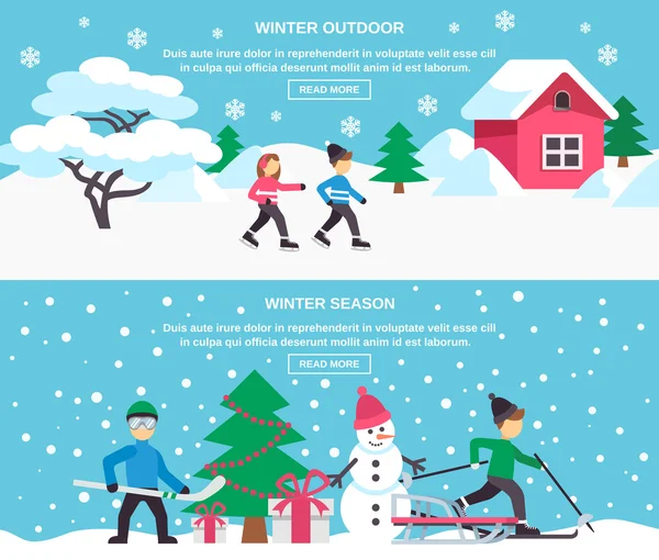 Temporada de invierno 2 Set de banners planos — Vector de stock