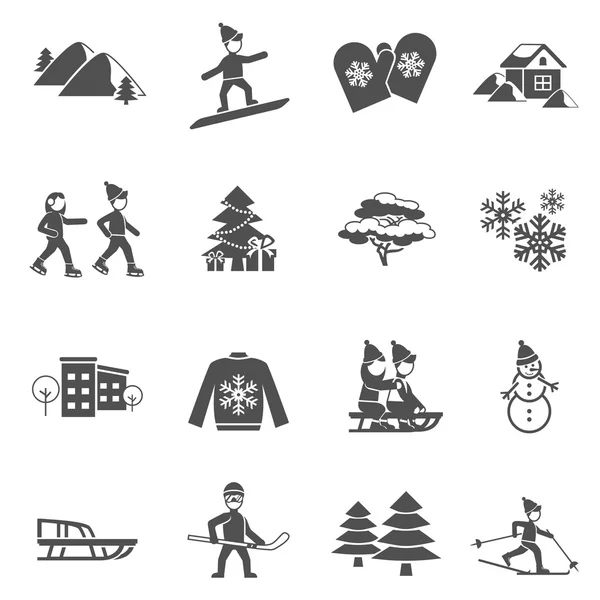 Winter Black Icons Set — Stock Vector