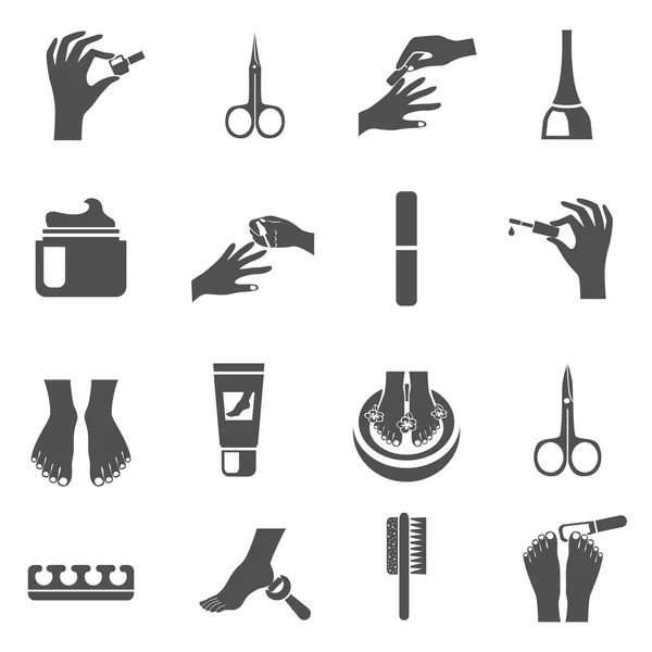 Manicure And Pedicure Black Icons Set — Stock Vector