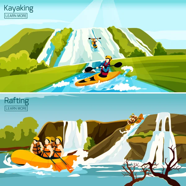 Rafting, spływy kajakowe, spływy kajakowe kompozycje — Wektor stockowy