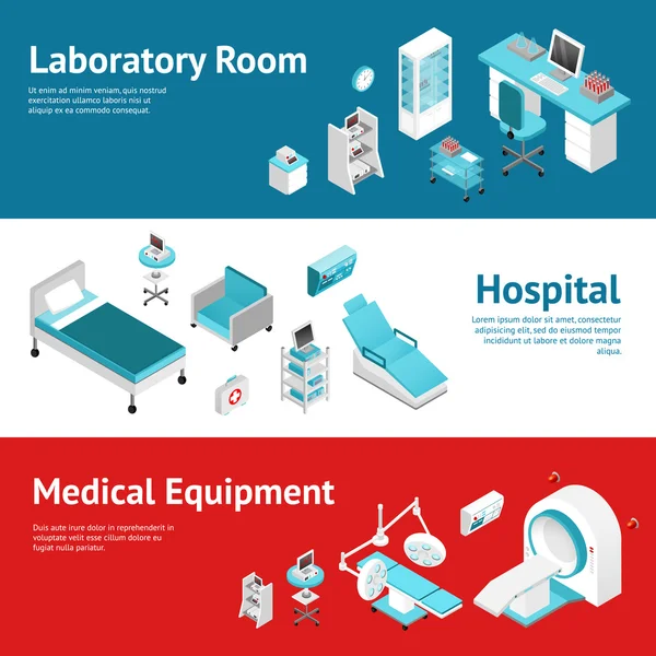 Hospital Medical Equipment Flat Banners Set — Stock Vector