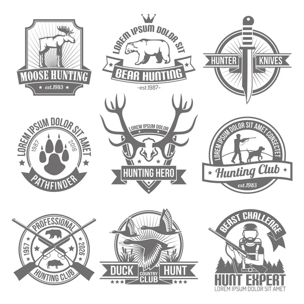 Conjunto de emblemas de caza negro — Vector de stock