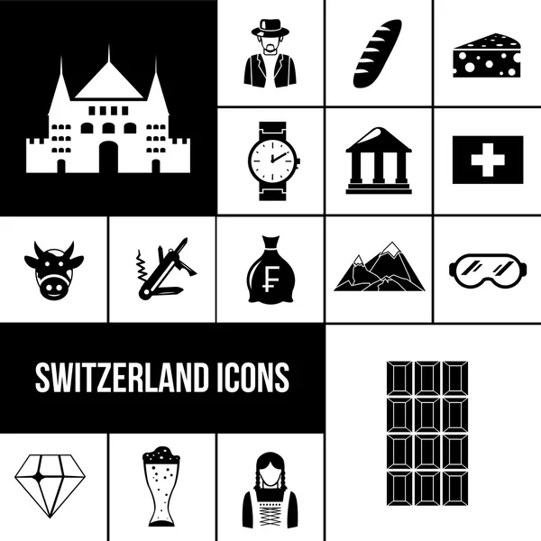 Switzerland black icons set — Stock Vector