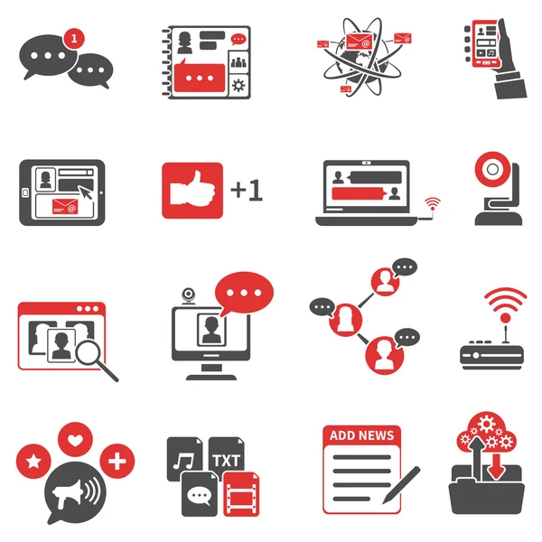 Social Network Red Black Icons Set — Stock Vector