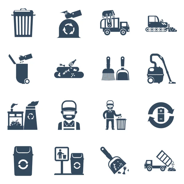 Eliminación de basura Iconos negros — Vector de stock