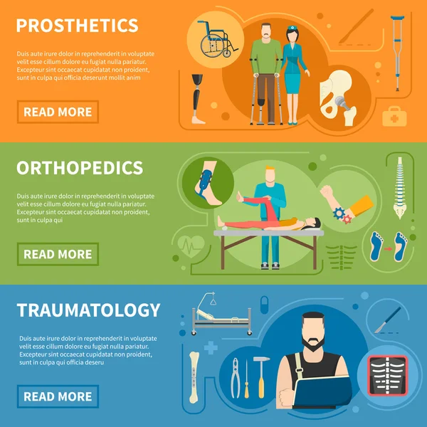 Bannières horizontales de traumatologie Orthopédie — Image vectorielle