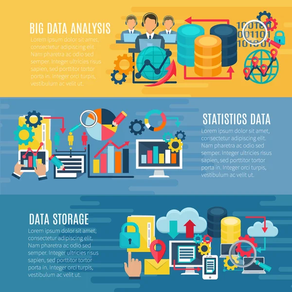 Big Data επίπεδες οριζόντιες πανό σύνολο — Διανυσματικό Αρχείο