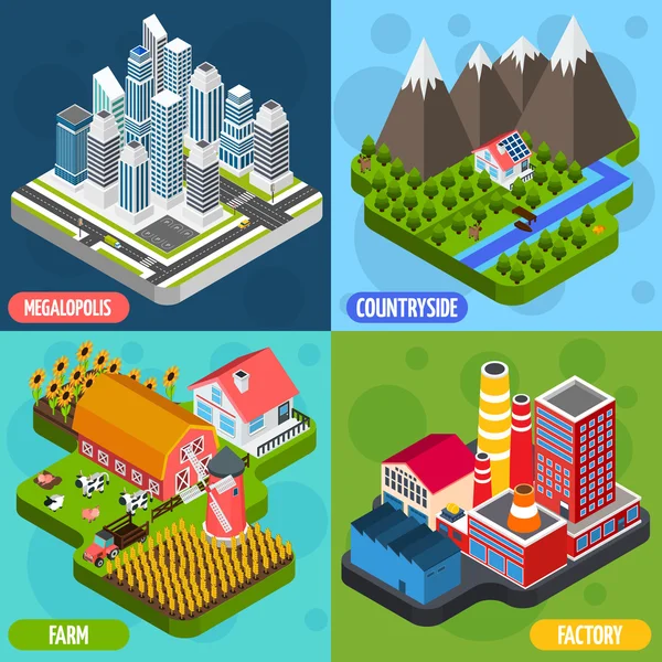 Locations 4 isometric Icons Square — стоковий вектор