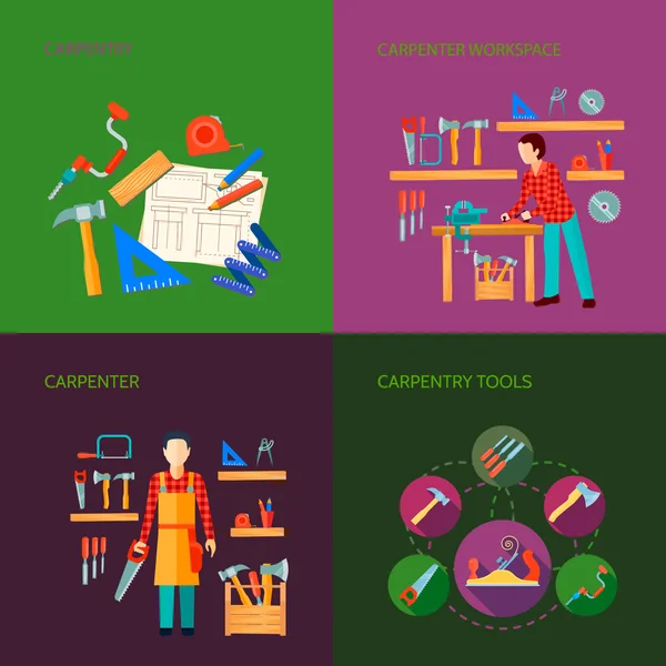 Carpentry Flat Icons Set — Stockvector