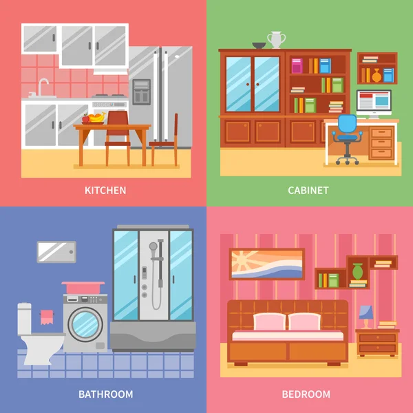 Set de habitaciones interiores — Vector de stock