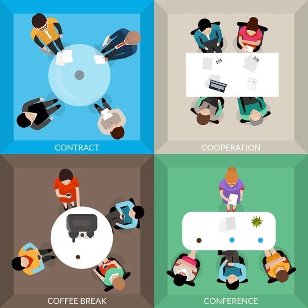 Comunicaciones empresariales Top View Set — Vector de stock