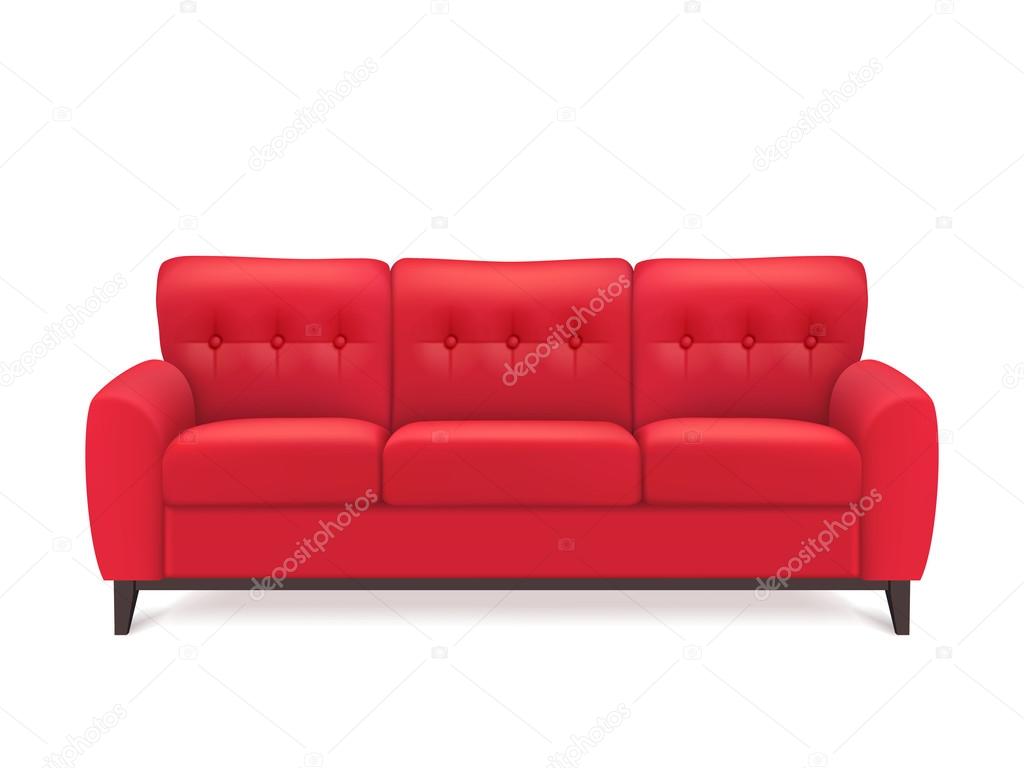 Red Leather Sofa Realistic Illustration