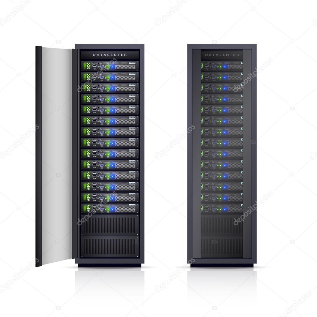 Two Black Server Racks Realistic Illustration