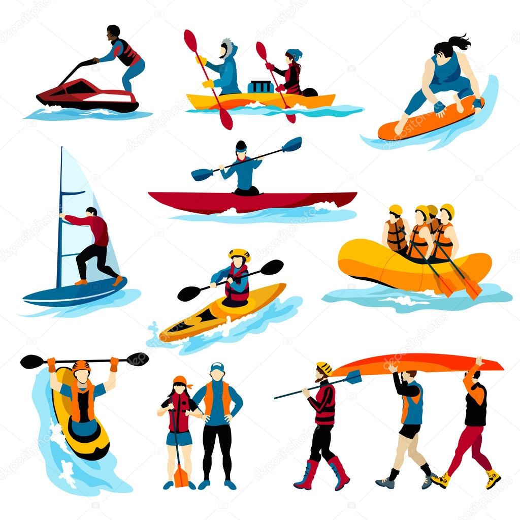 People In Extreme Water Sports Color Icons