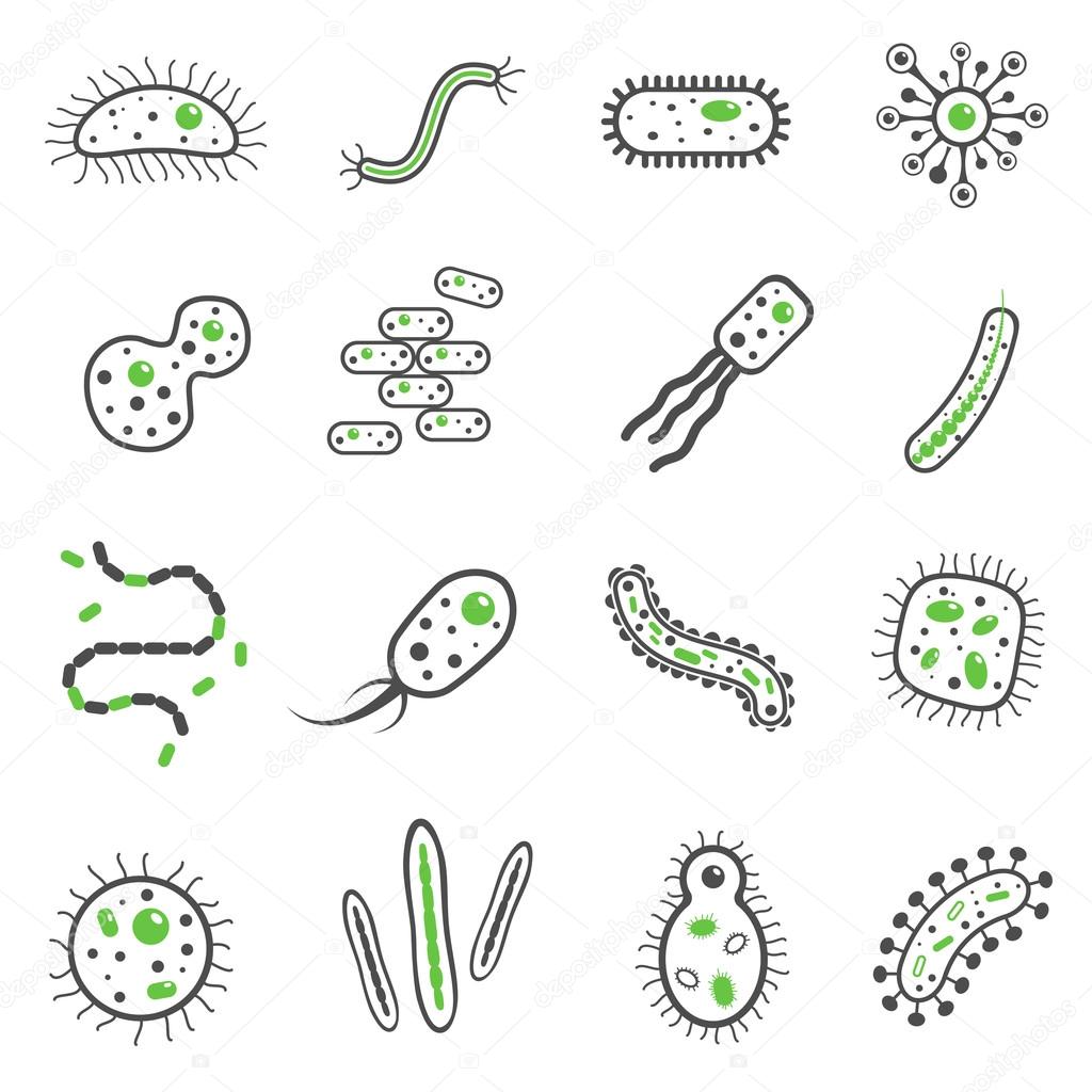 Bacteria black icons set