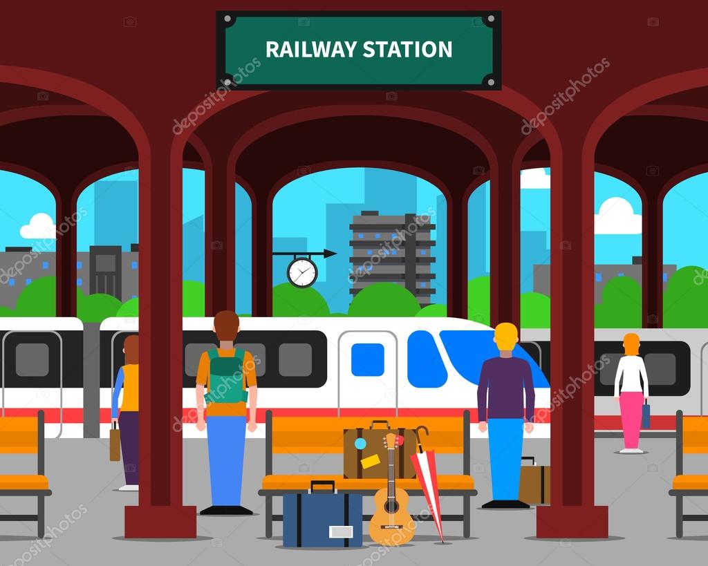 Railway station illustration Stock Vector Image by ©macrovector #100917208