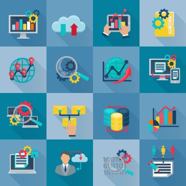 Büyük veri Analytics düz simgeler