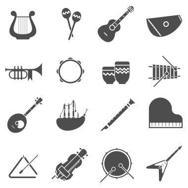 Müzik Aletleri Siyah Beyaz Simgeler Seti