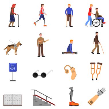 Icons Set engelli özürlü insanlar düz