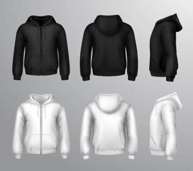 Siyah ve beyaz erkek kapüşonlu sweatshirt