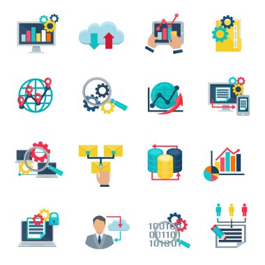 Büyük veri Analytics düz simgeler