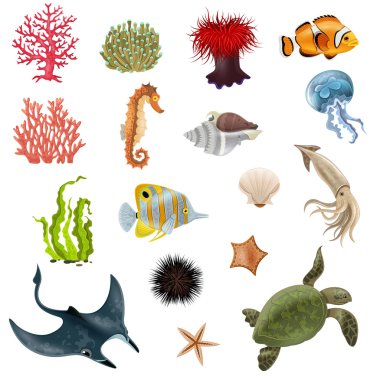 Deniz hayat karikatür Icons Set