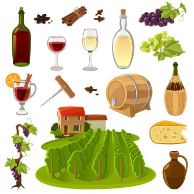 Şarap karikatür Icons Set