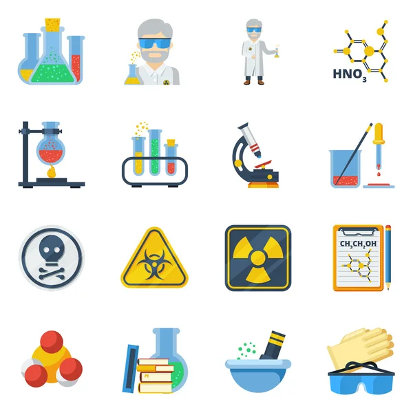 Conjunto de iconos de color plano de química — Vector de stock