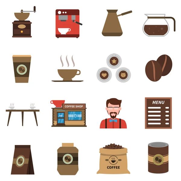 Set de iconos planos de cafetería — Vector de stock