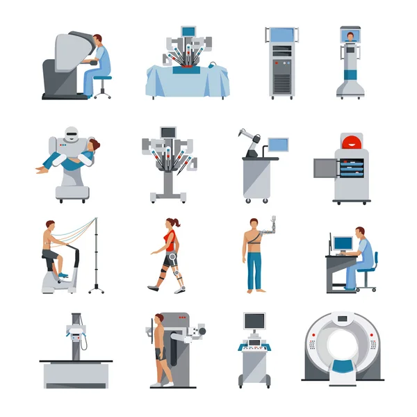 Icônes bioniques avec équipement chirurgical et diagnostique — Image vectorielle