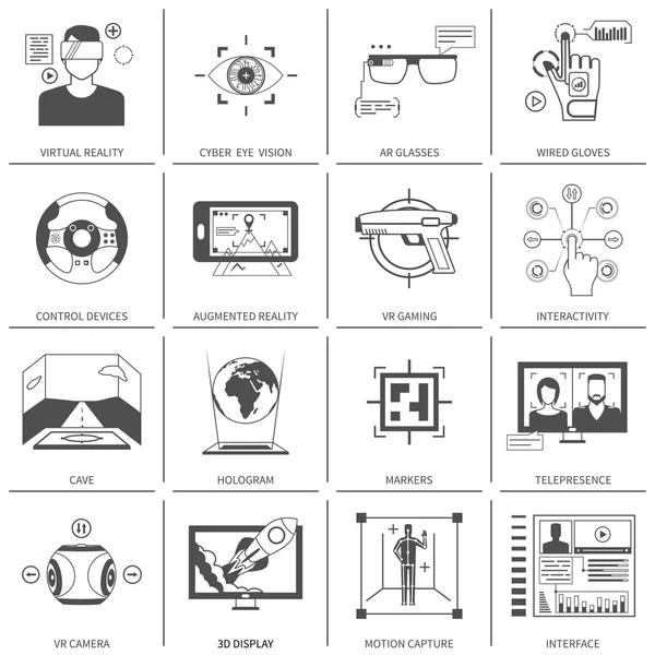 Black And White VR Icons — Stock Vector