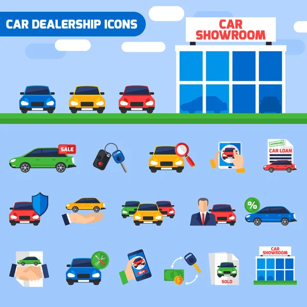 Autodealer platte pictogrammen compositie banner — Stockvector