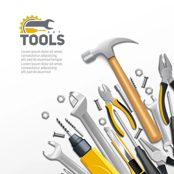 Carpenter Construction Tools Cartaz de composição plana —  Vetores de Stock