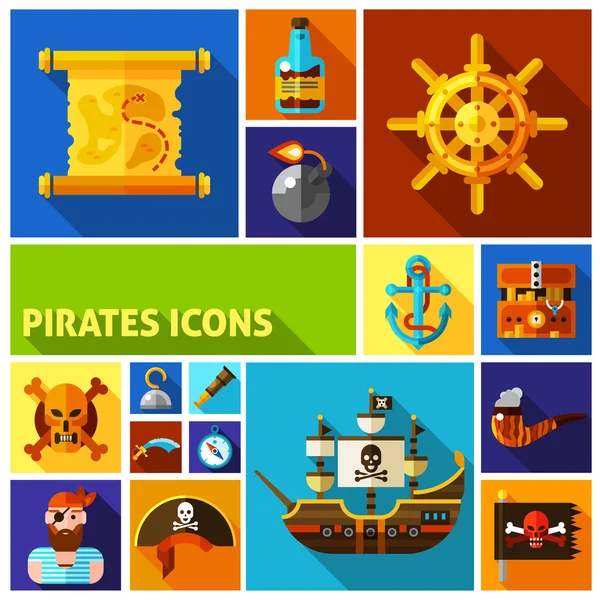 Pirates Flat Cartoon Icons — Stock Vector