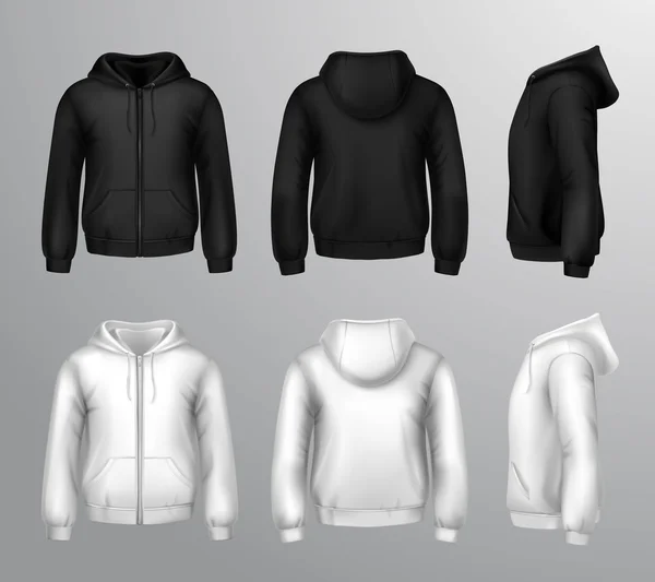 Siyah ve beyaz erkek kapüşonlu sweatshirt — Stok Vektör