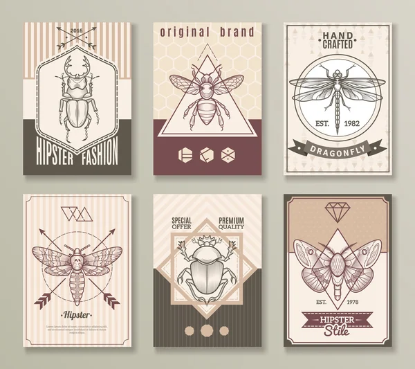 Insecten Hipster kaarten Set — Stockvector