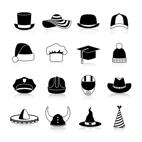 Kapelusze i czapki czarny ikony — Wektor stockowy