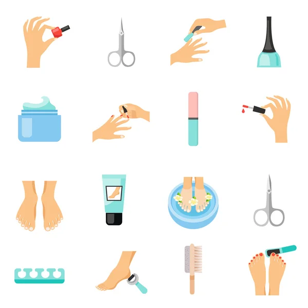 Conjunto de ícones planos de manicure e pedicure — Vetor de Stock