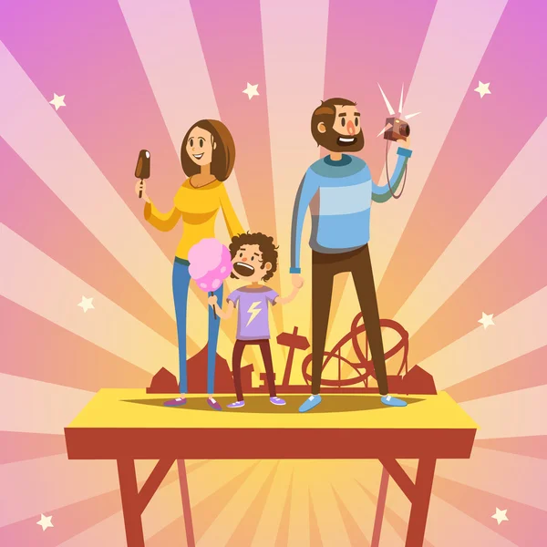 Famille dans le parc d'attractions — Image vectorielle
