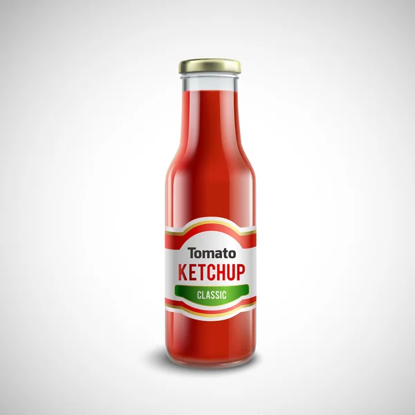 Skleněná láhev kečup v realistické stylu — Stockový vektor