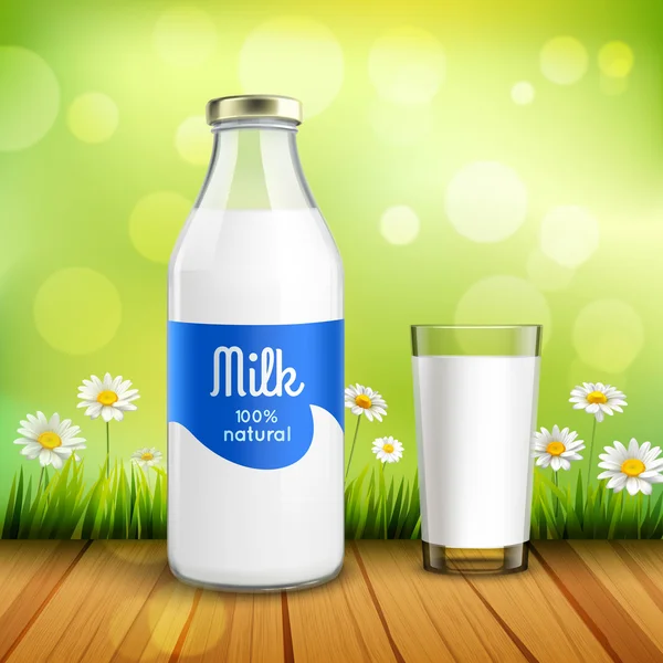 Φιάλη και ποτήρι γάλα — Διανυσματικό Αρχείο