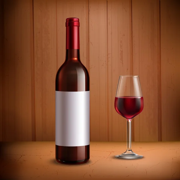 Modello di bottiglia di vino con bicchiere di vino rosso — Vettoriale Stock